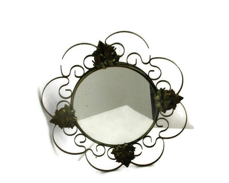 Retro Modernist Starburst Sunburst Metal Wall Mirror Mid Century Modern Leafs Mo