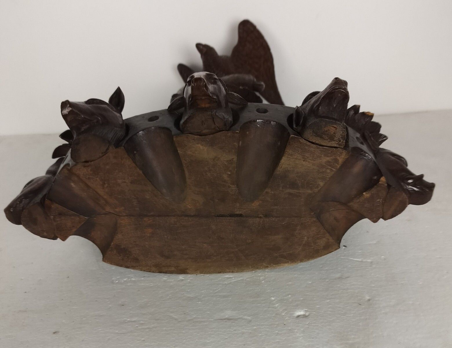 Antique Large Rare Black Forest Wood Carving Inkwell Eagle Forest Animals Stunni photo Art