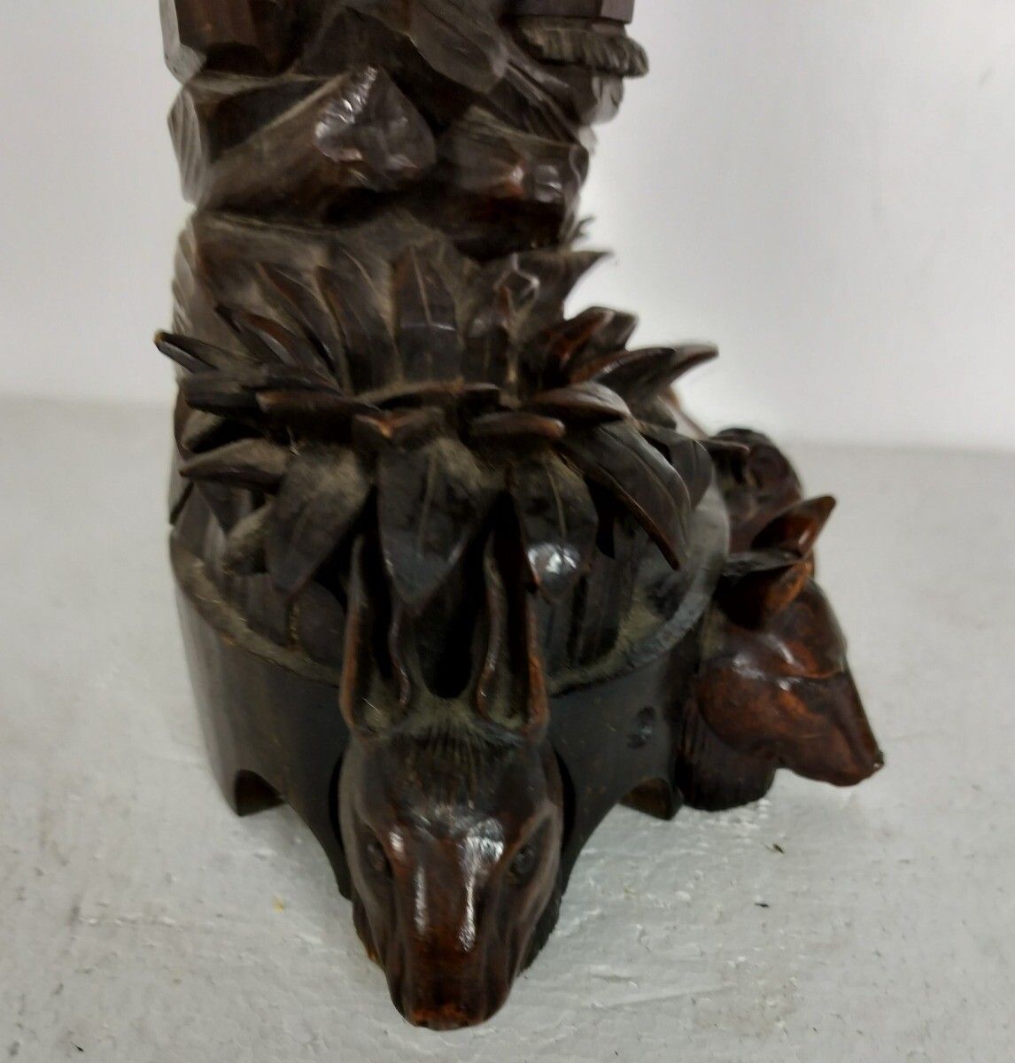 Antique Large Rare Black Forest Wood Carving Inkwell Eagle Forest Animals Stunni photo vintage