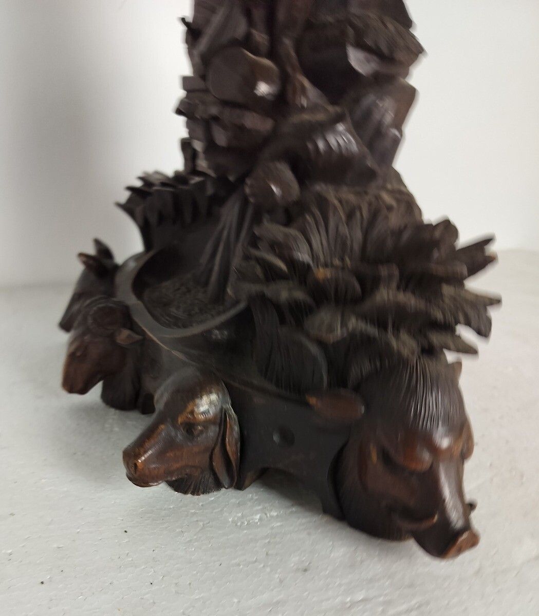 photo for sale Antique Large Rare Black Forest Wood Carving Inkwell Eagle Forest Animals Stunni