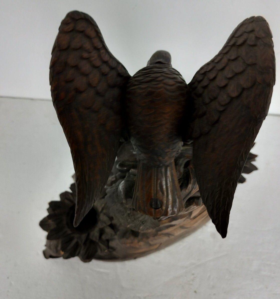 788.0 Antique Large Rare Black Forest Wood Carving Inkwell Eagle Forest Animals Stunni photo