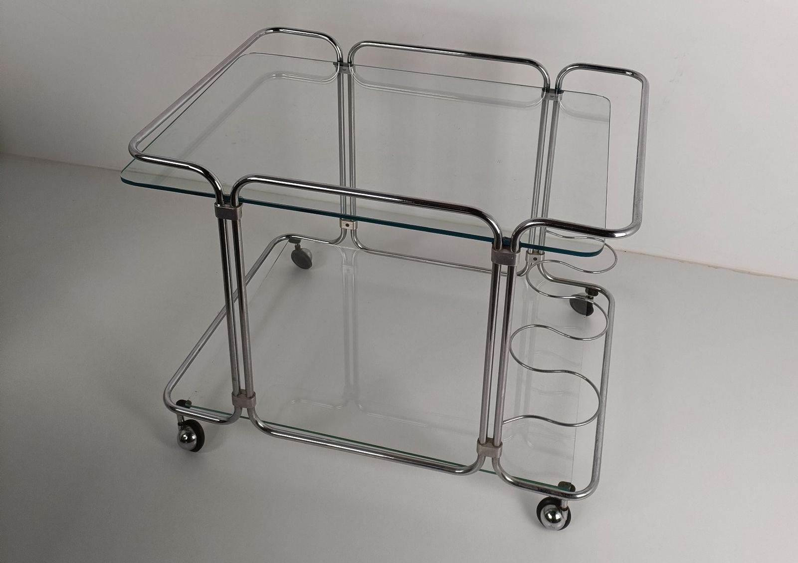 Bar Cocktail Tea Cart Trolley Hollywood Regency Kitchen Island Chrome  Glass Top photo furniture