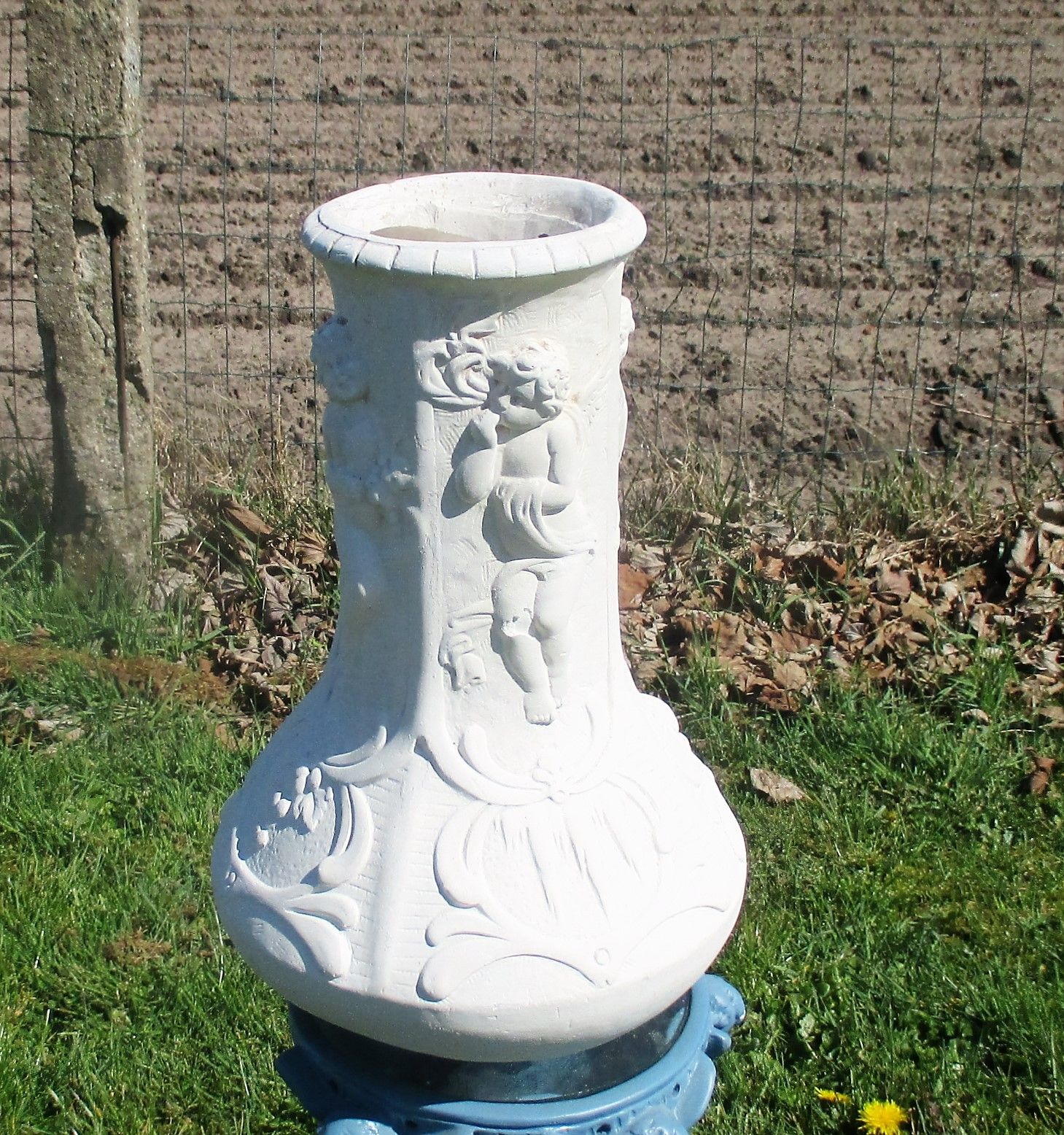 Plaster White Large Vase Hand Made Putti Four Seasons Very Rare Stunning photo furniture