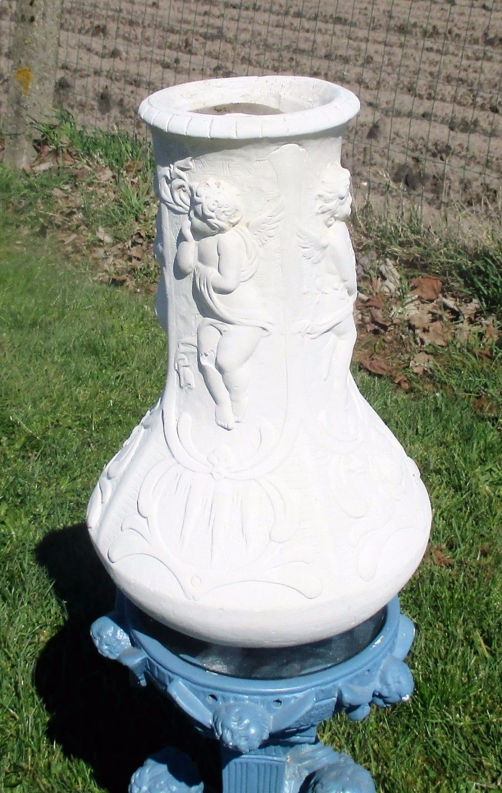 Plaster White Large Vase Hand Made Putti Four Seasons Very Rare Stunning photo for sale