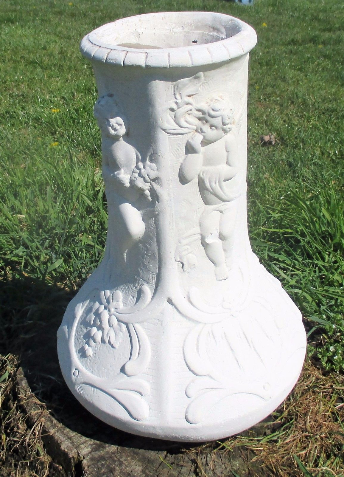 Plaster White Large Vase Hand Made Putti Four Seasons Very Rare Stunning photo vintage