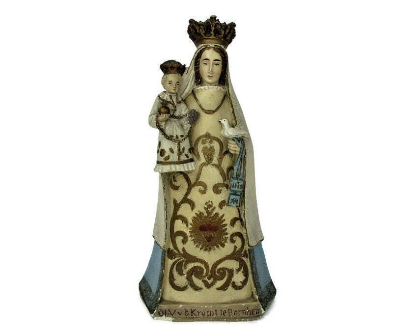 Statue Our Lady Of Krocht Bornhem Madonna Infant Child Plaster Collector Extreme