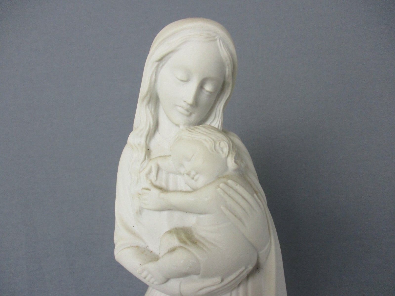 French Virgin Mary Madonna Blessed Virgin Infant Jesus Statue Resin Marked photo furniture