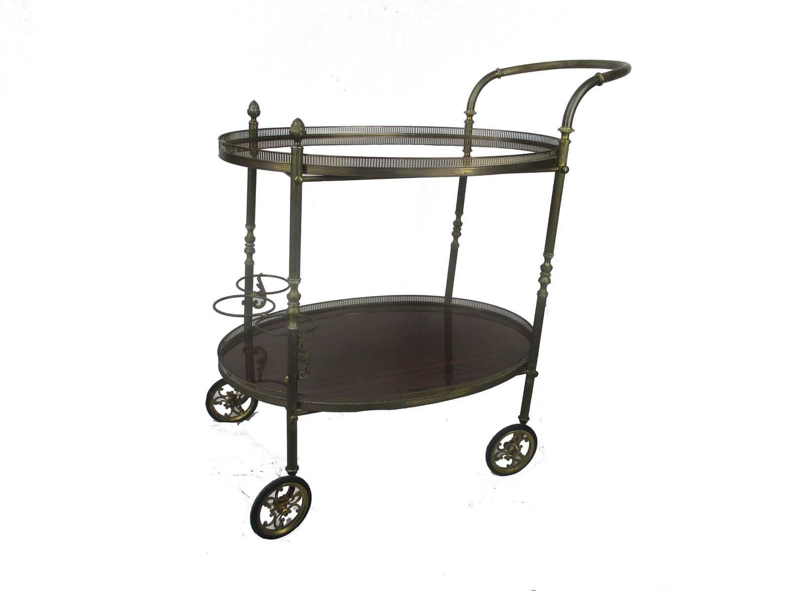 Bar Cart Trolley Cocktail Kitchen Island Serving Tray Hollywood Regency Pine App