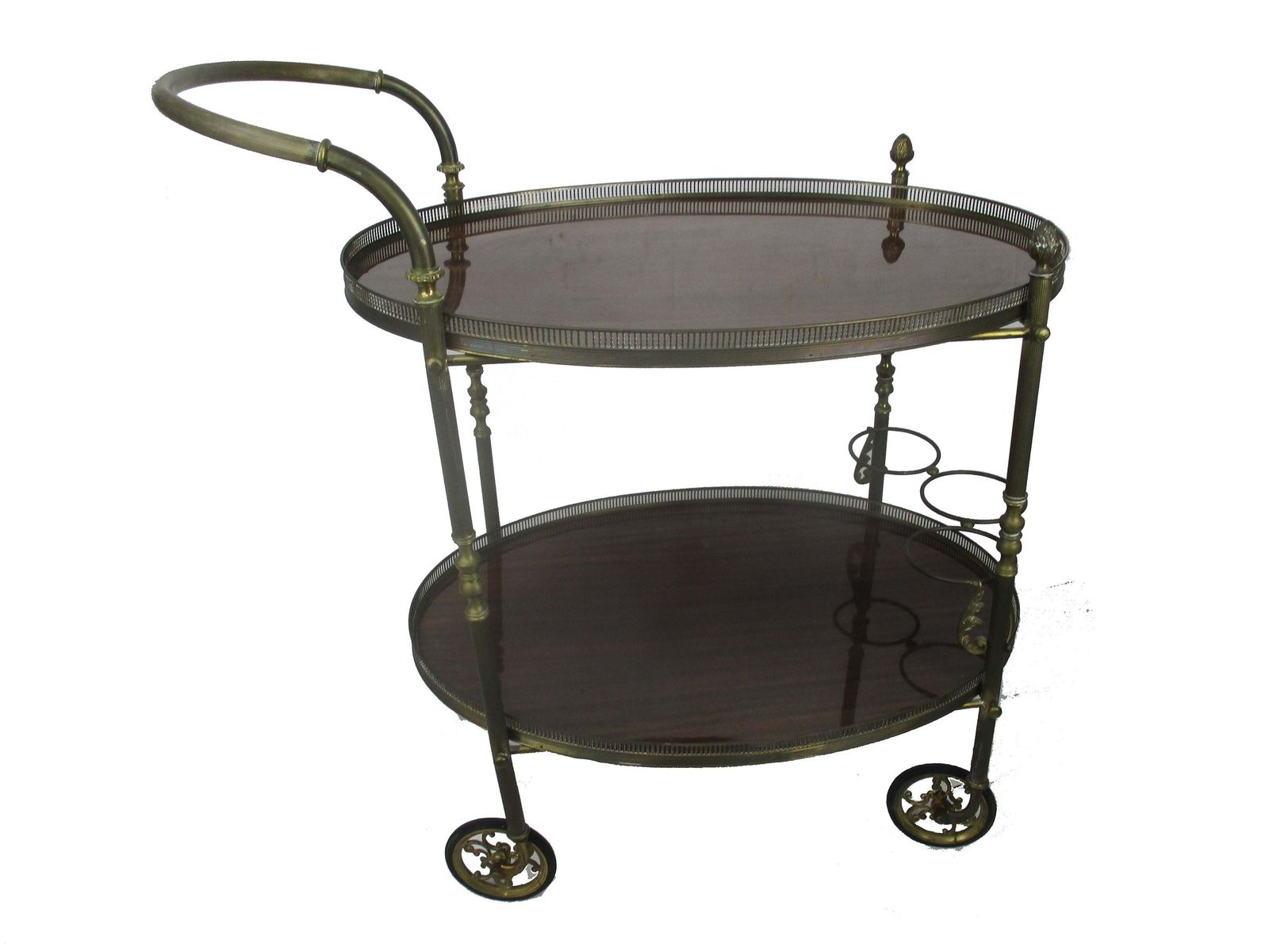 Bar Cart Trolley Cocktail Kitchen Island Serving Tray Hollywood Regency Pine App photo vintage