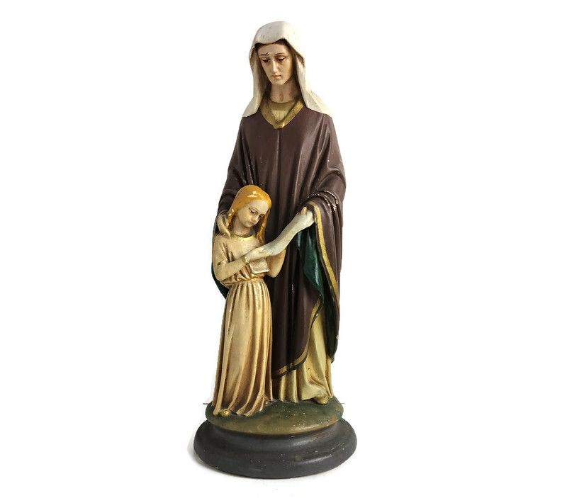 Antique Statue Saint Anna Virgin Mary As A Child Reading The Old Testament Colle