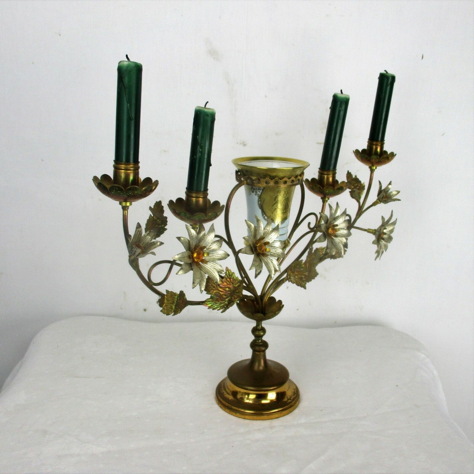 photo furniture Brass Hollywood Regency Floral Candle Holder Candelabra 4 Arm Karlsbader Planter