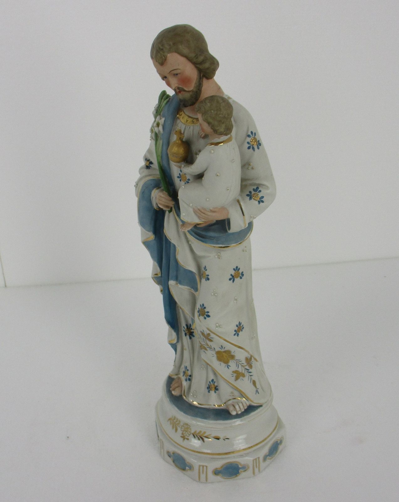 Antique Porcelain Bisque Statue Saint Joseph And Infant Jesus Protector Of Homes photo vinterior