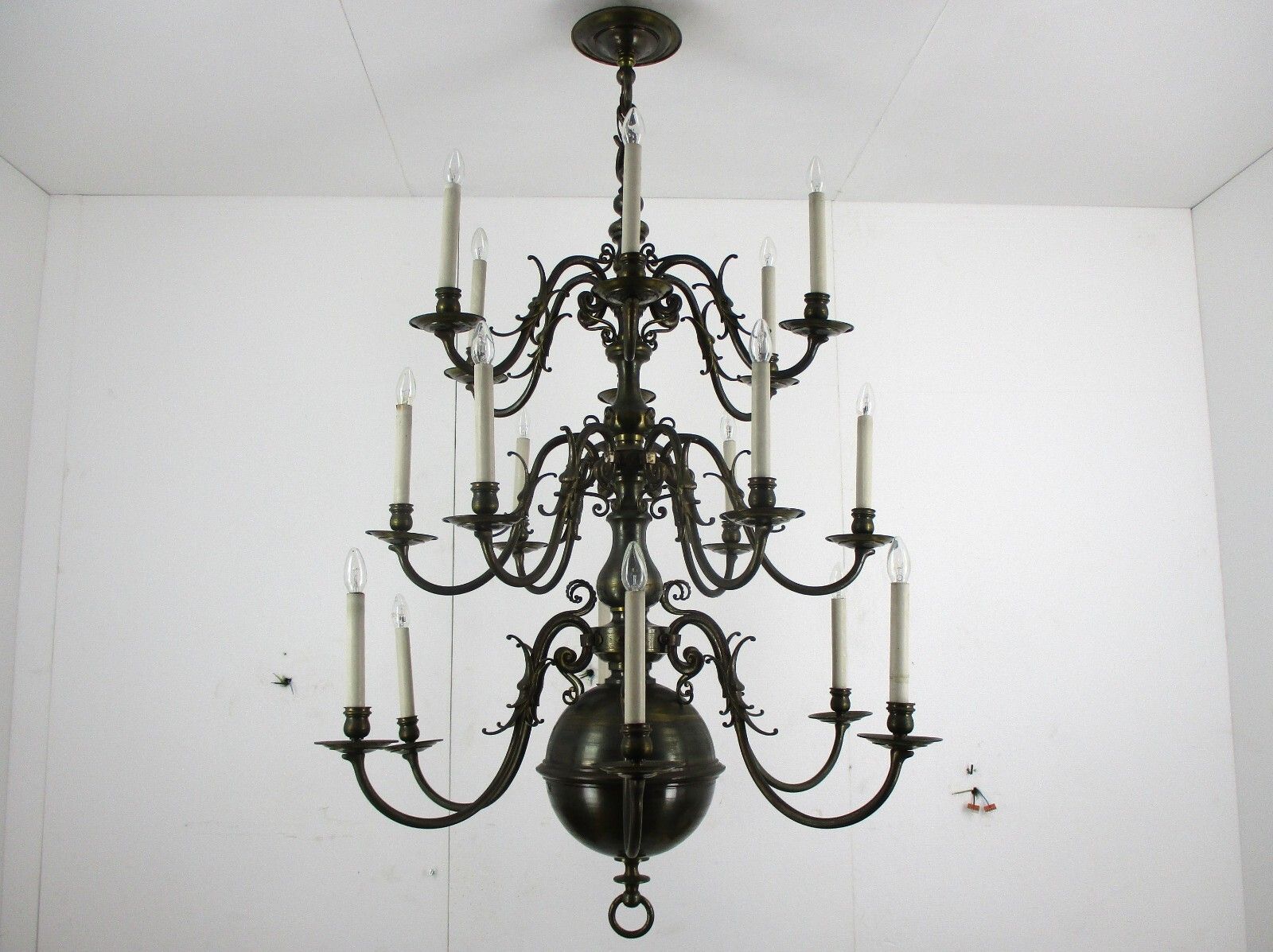 Huge  3 Tier Flemish Dutch Chandelier 18 Arms Lights Brass Bronze Ducks Wow photo for sale