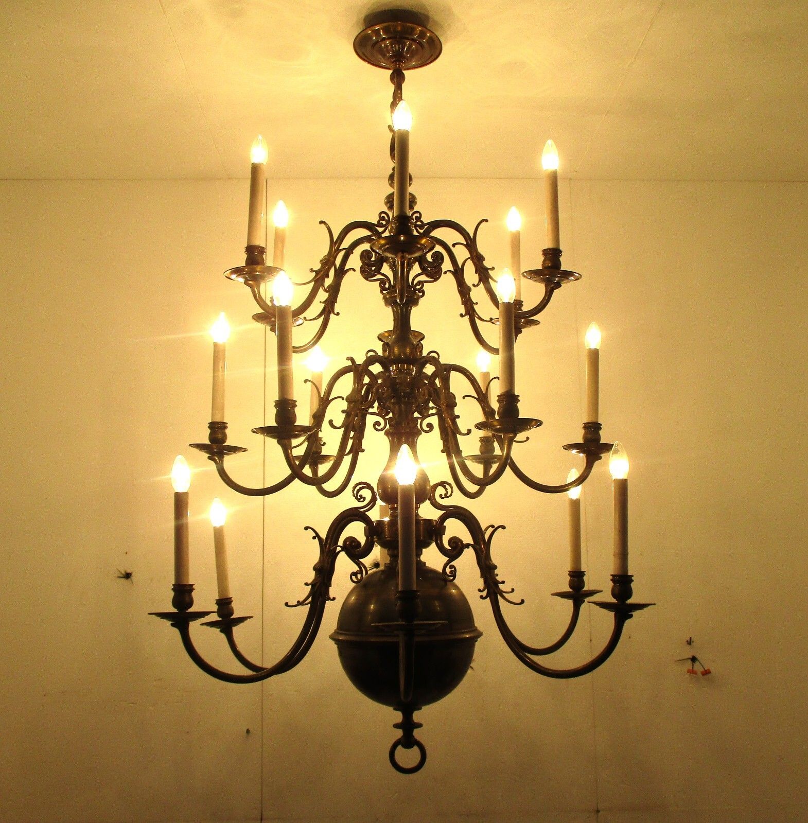 Huge  3 Tier Flemish Dutch Chandelier 18 Arms Lights Brass Bronze Ducks Wow photo 5008.0