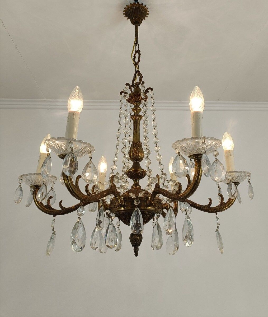 6 Arm Lights Chandelier Revival French Empire Style Bronze  Ornate Prisms Beads photo Lighting