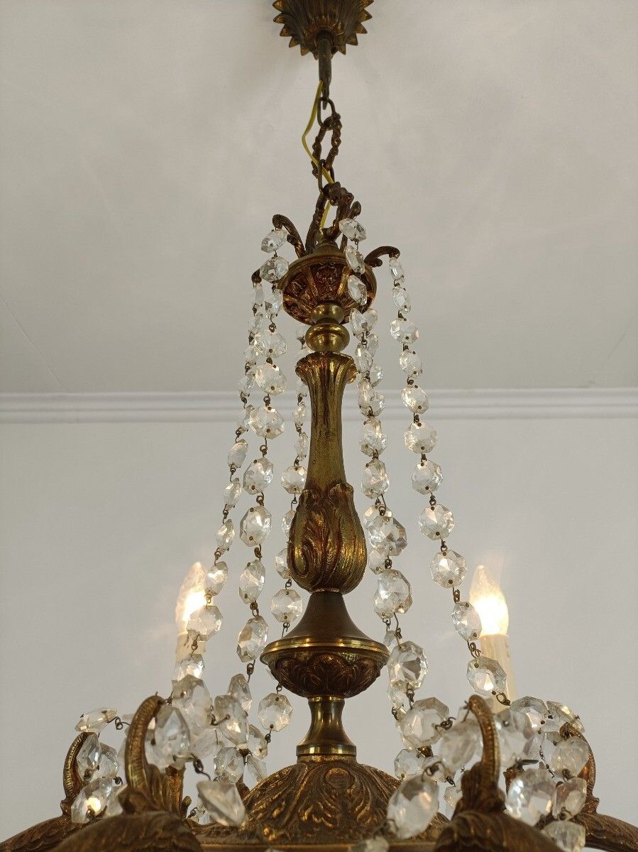6 Arm Lights Chandelier Revival French Empire Style Bronze  Ornate Prisms Beads photo buy