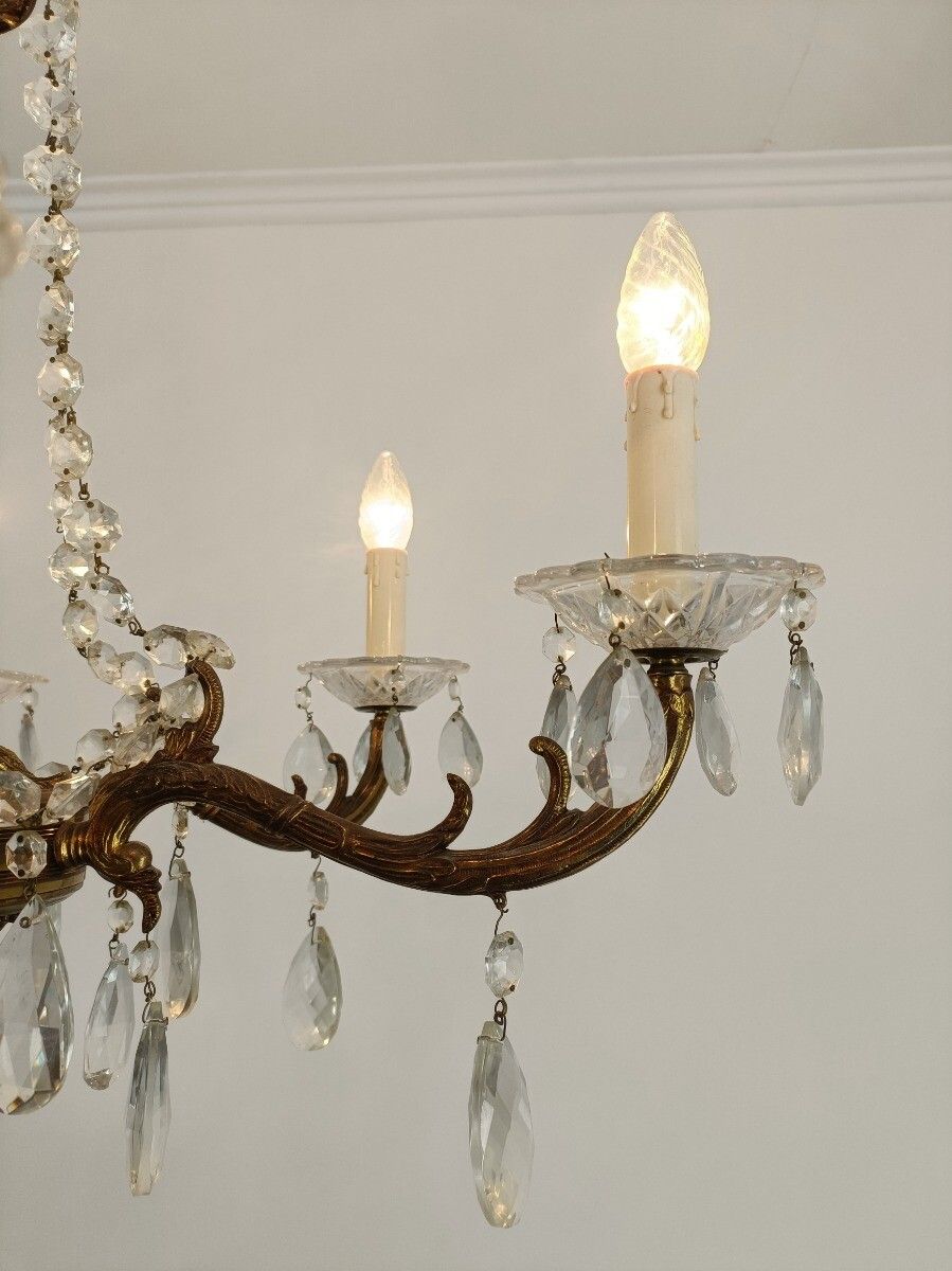 6 Arm Lights Chandelier Revival French Empire Style Bronze  Ornate Prisms Beads photo vintage