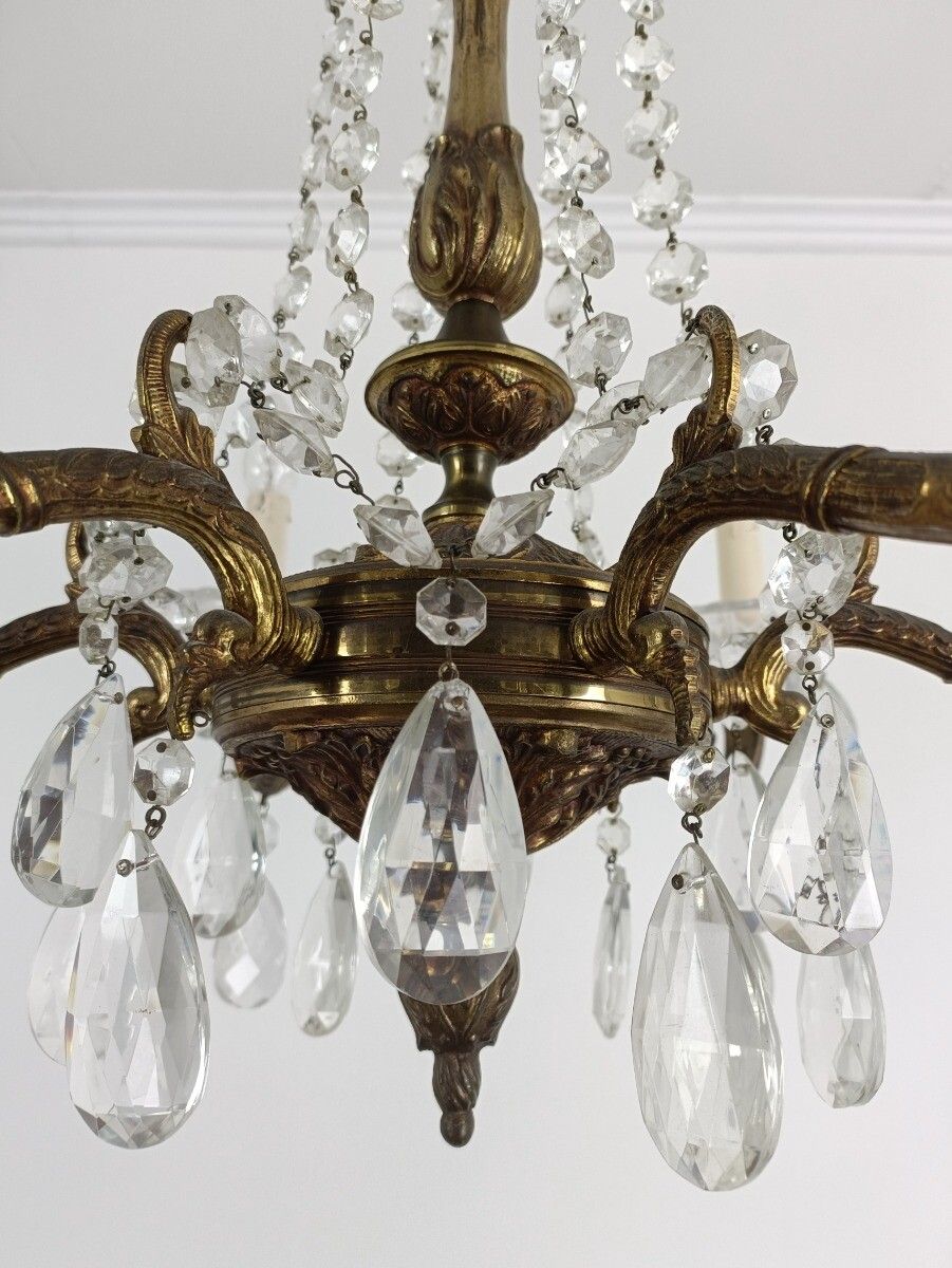 photo for sale 6 Arm Lights Chandelier Revival French Empire Style Bronze  Ornate Prisms Beads