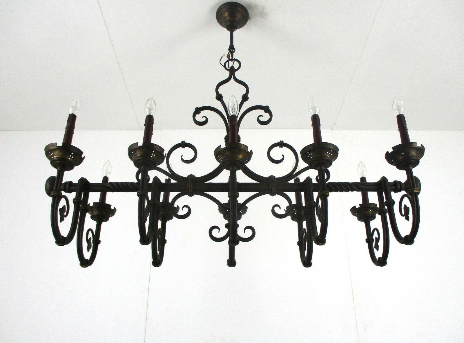 Gothic Wrought Iron French 19th Century  10 Lights Arms Chandelier Lamp  Htf photo Lighting