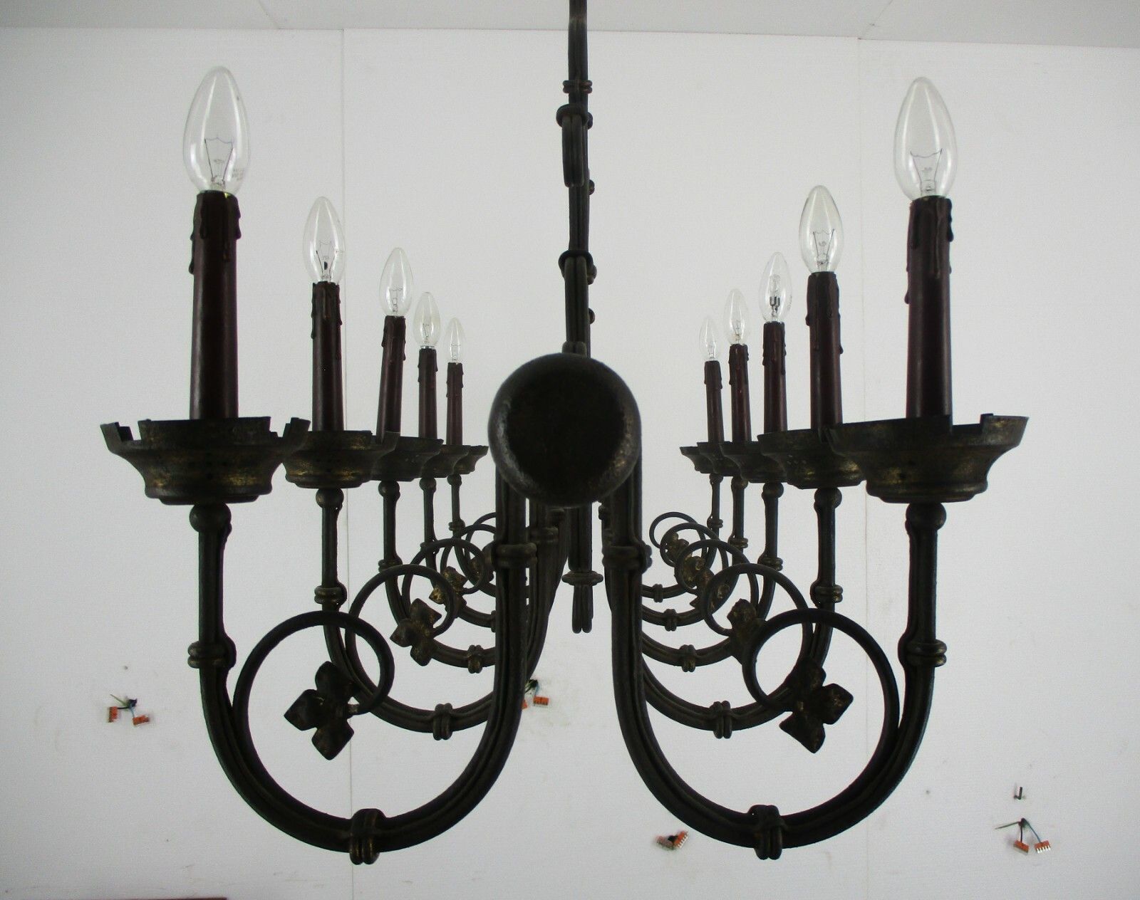 Gothic Wrought Iron French 19th Century  10 Lights Arms Chandelier Lamp  Htf photo vinterior