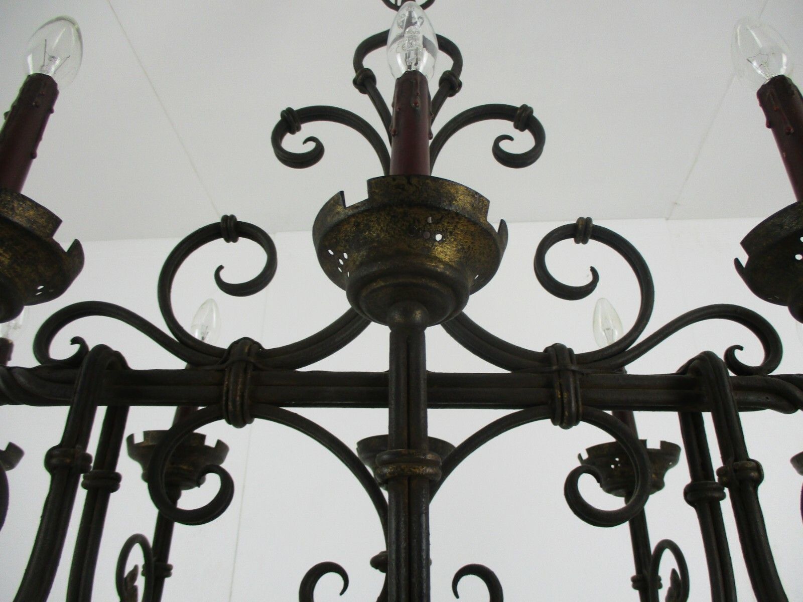 Gothic Wrought Iron French 19th Century  10 Lights Arms Chandelier Lamp  Htf photo vintage