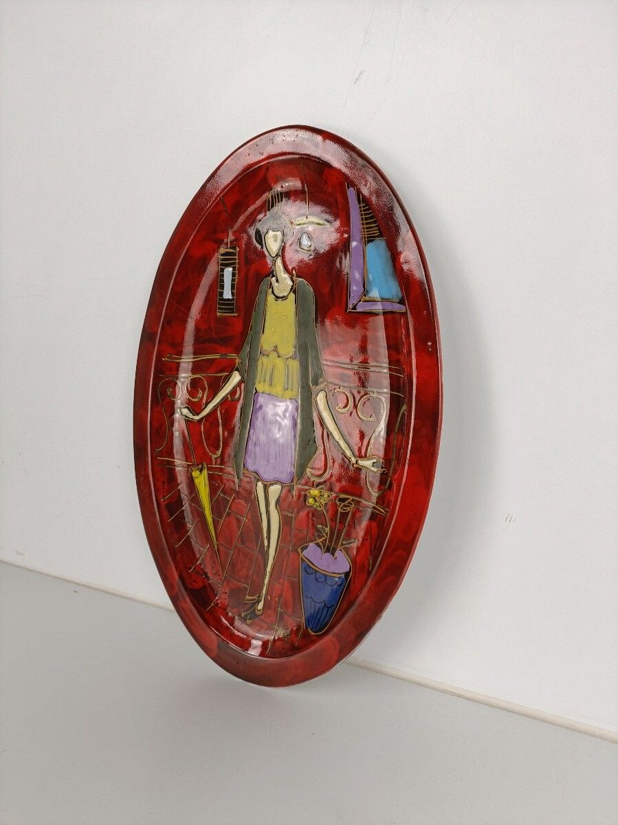 Fantoni Gambone Style Pop Art Funky Ceramic Italian Dish Lady  Glazed Modernist photo furniture