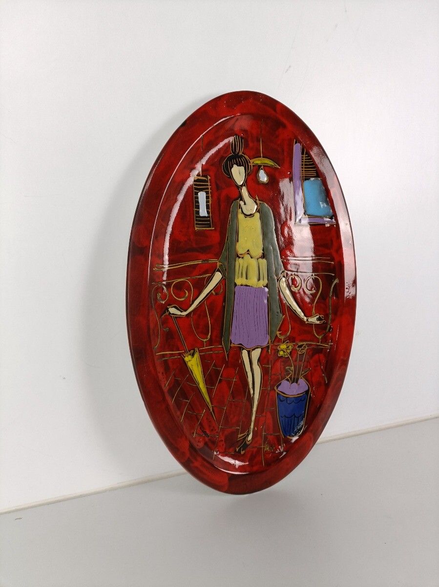 Fantoni Gambone Style Pop Art Funky Ceramic Italian Dish Lady  Glazed Modernist photo for sale