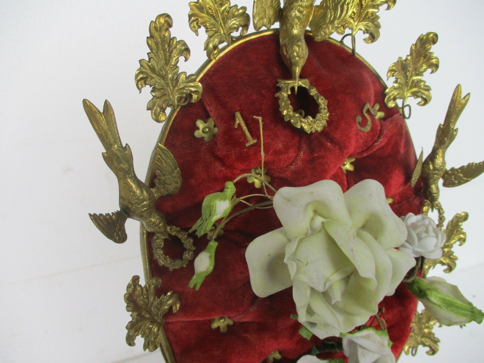 Antique 1800 Victorian French Bridal Wedding Dome Gold Gilt Leaves Ormolu Birds photo 556.0
