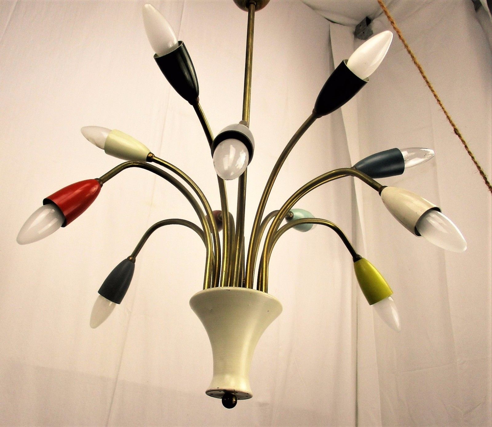 Italian 12 Arm Light Spider Sputnik Atomic Chandelier Metal Shades Era Stilnovo photo 1224.0
