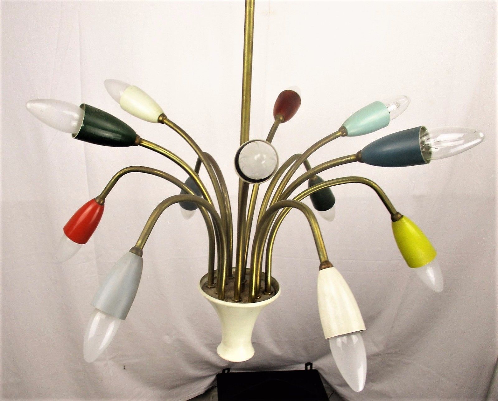 photo for sale Italian 12 Arm Light Spider Sputnik Atomic Chandelier Metal Shades Era Stilnovo