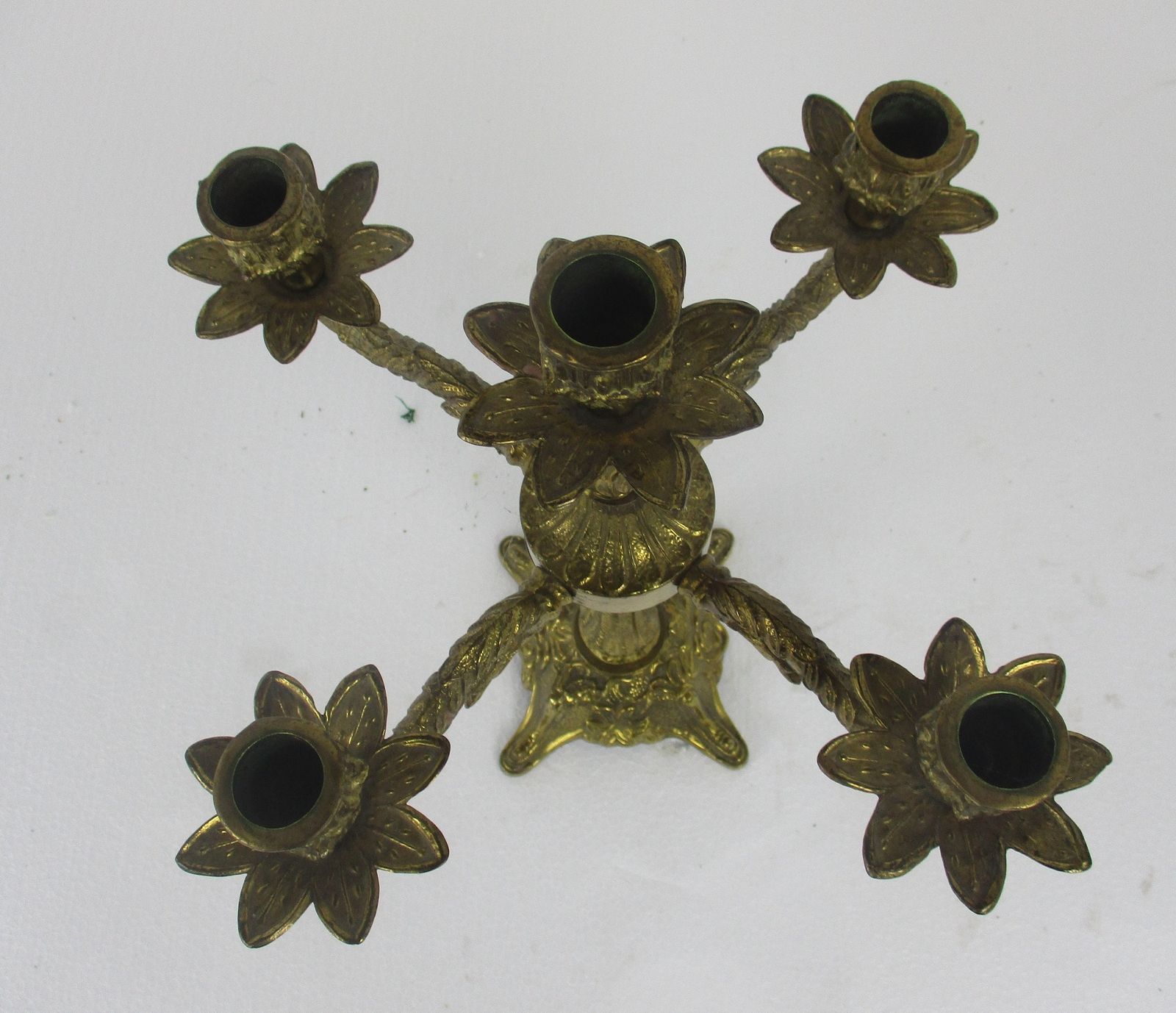 Gorgeous Brass Ornate Embossed Candle Holder Stick Candelabra 5 Arm photo furniture