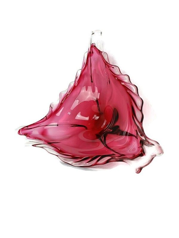 Gorgeous Bowl Dish Centerpiece Cranberry  Clearart Glass Murano Italy  Hand Made