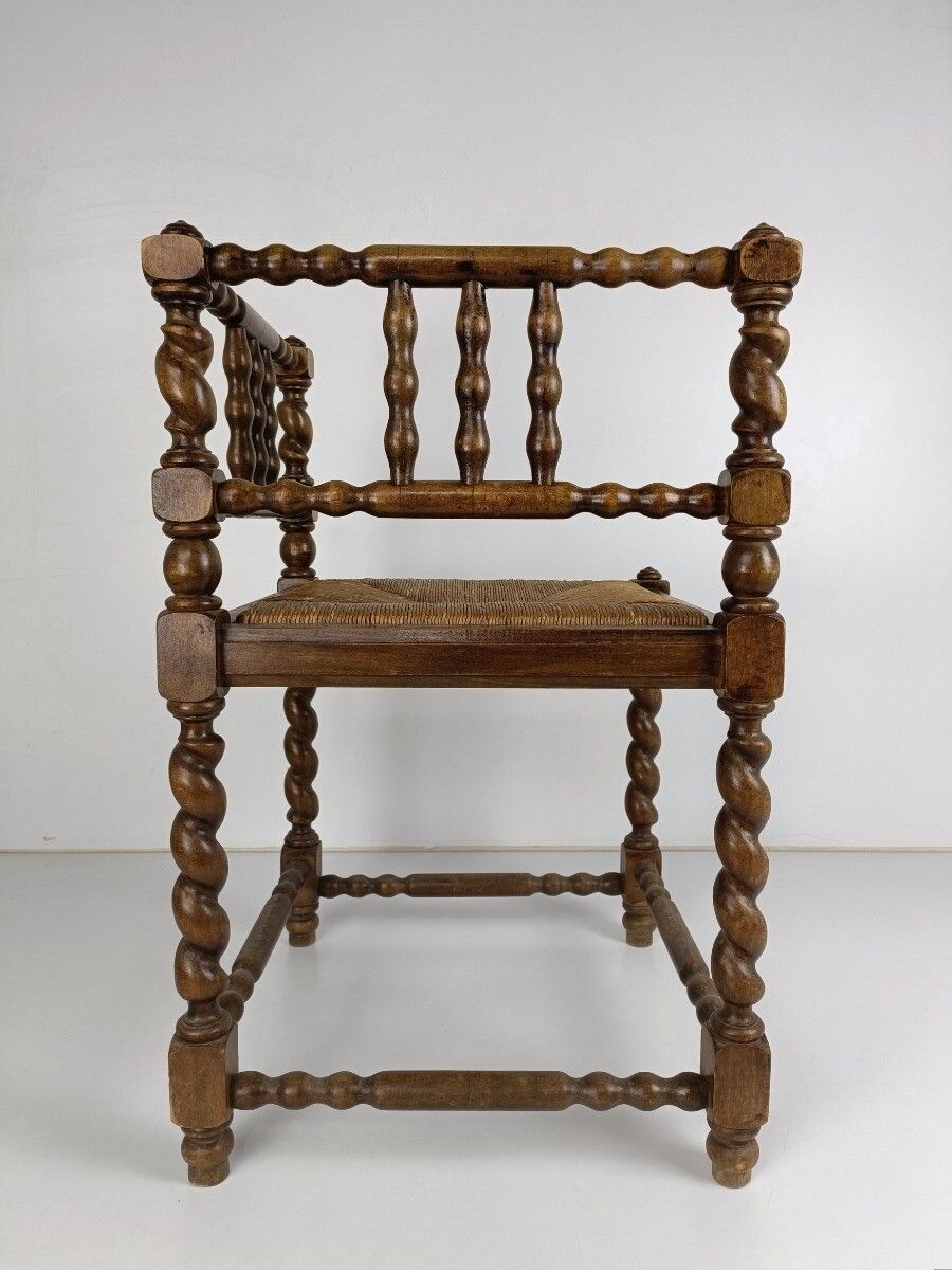 Twisted Wooden Barley Twist Corner Chair Rush Seating Hobnails Edwardian Gorgeou photo 323.0