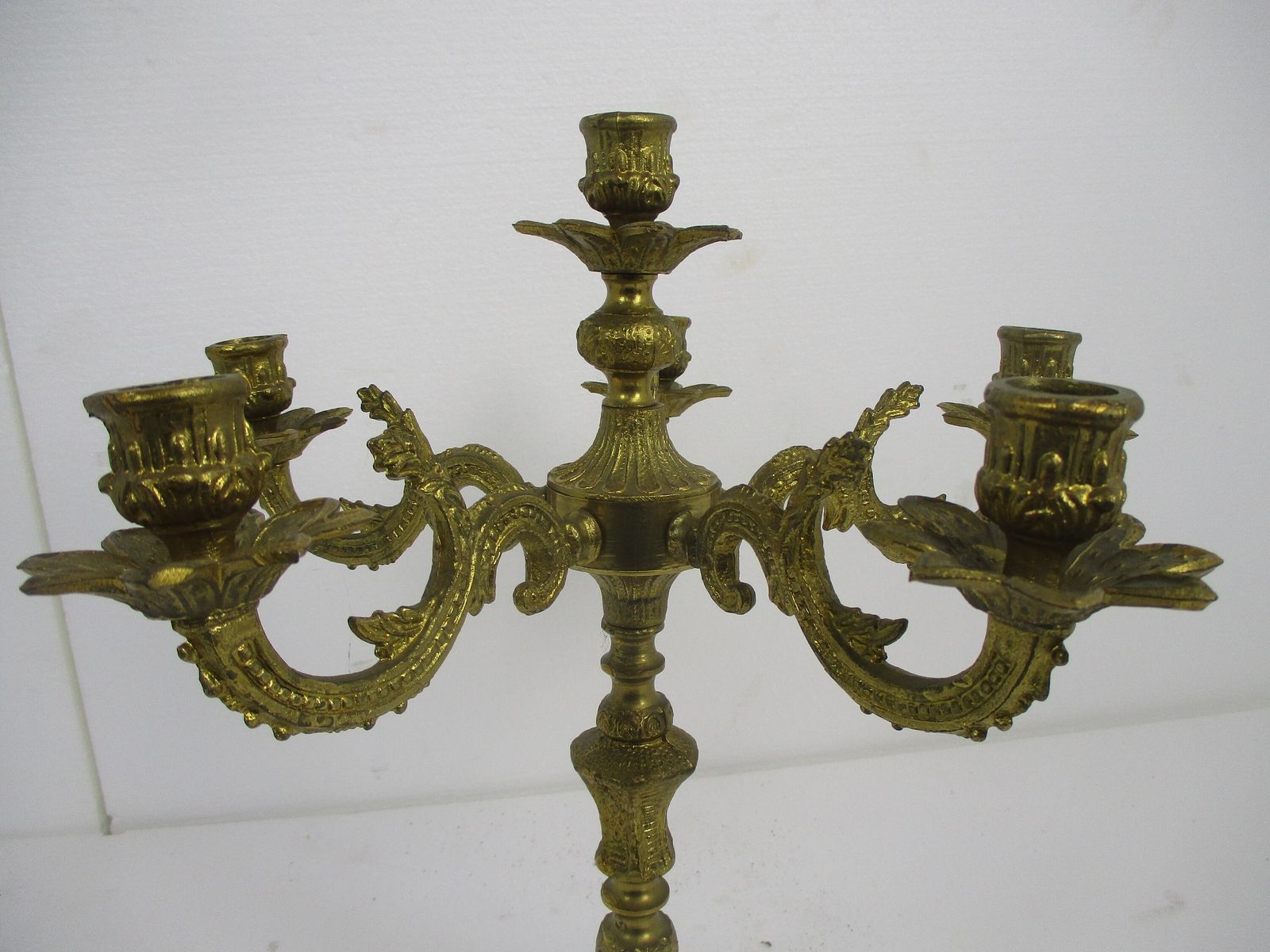 Gorgeous Brass Ornate Embossed Candle Holder Stick Candelabra 5 Arm Flowers Love photo furniture