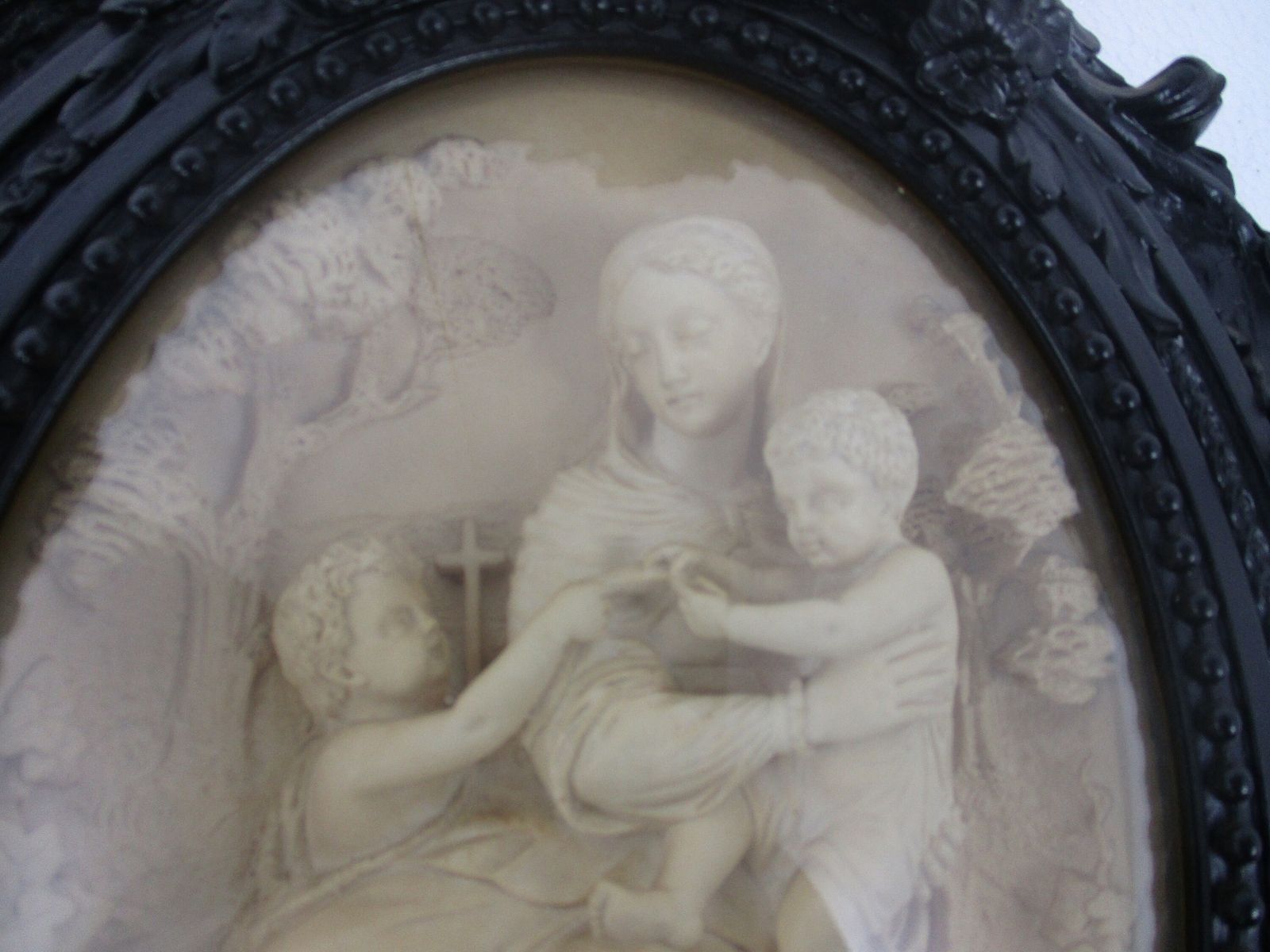 19th C Antique  Hand Made Black Forest Convex Glass Wow Meerschaum Virgin Mary W photo 728.0