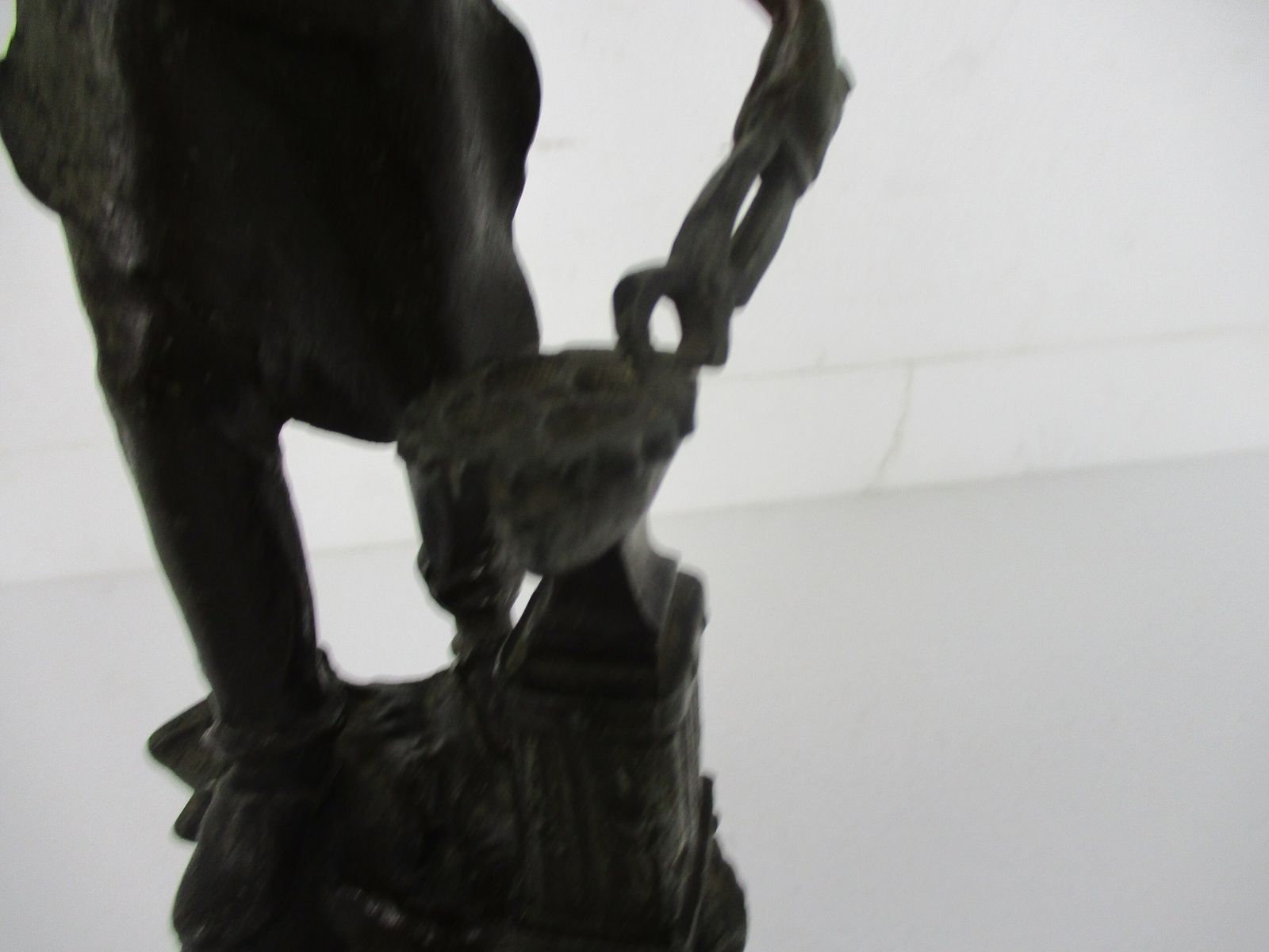 Sculpture Statue Spelter On Wooden Base Working Man Smith Art Deco Figurine 17.7 photo for sale