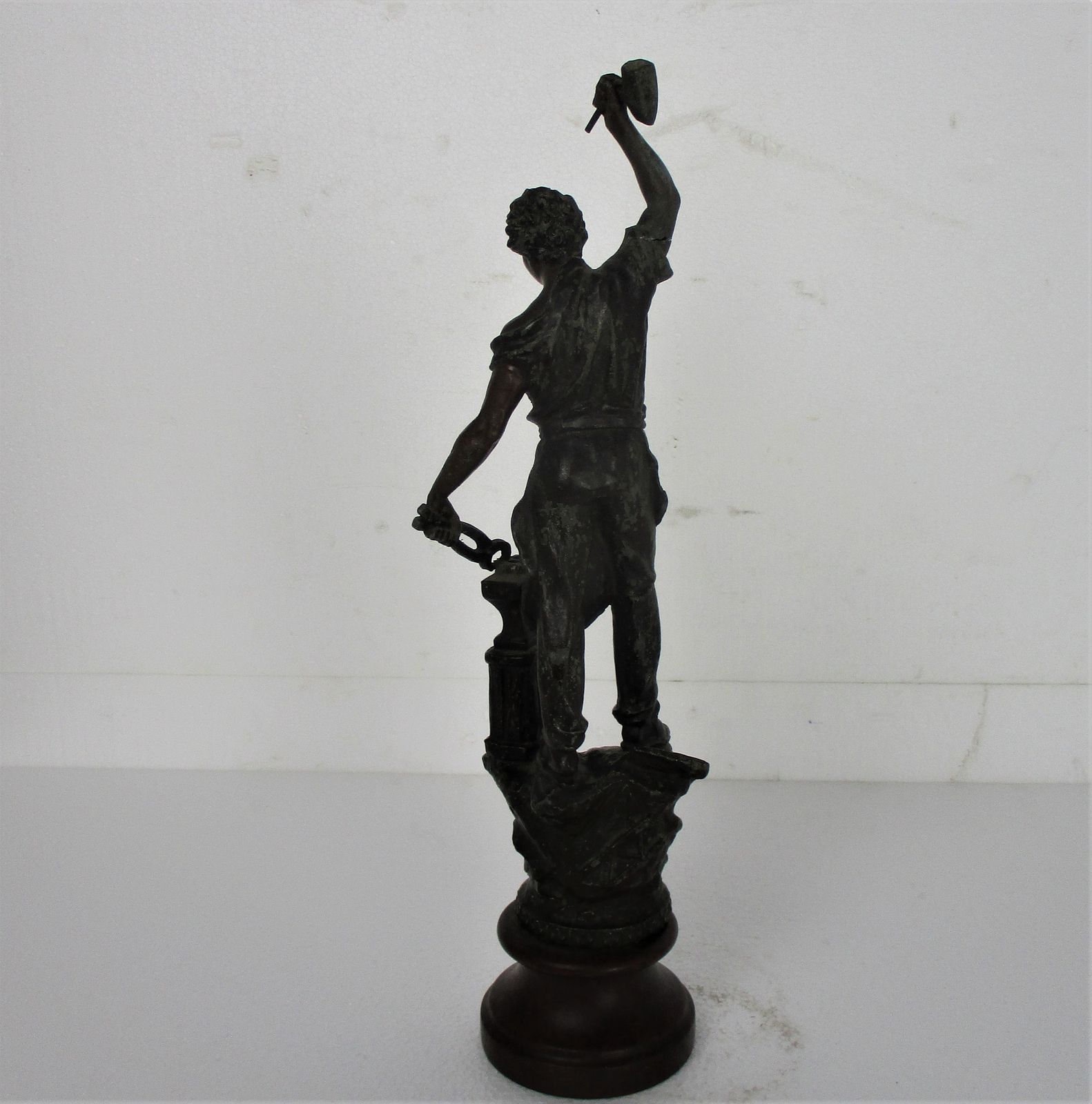 Sculpture Statue Spelter On Wooden Base Working Man Smith Art Deco Figurine 17.7 photo buy