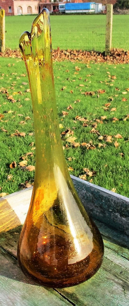 X Large Amber Glass Vase Bottle Hand Blown French Avallon Verrerie D'art photo Home Decor