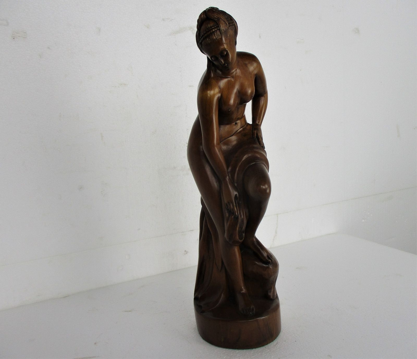 L Hand Carved Wood Statue Lady Nude Signed De Hondt Willy Piece Of Art Figure photo for sale