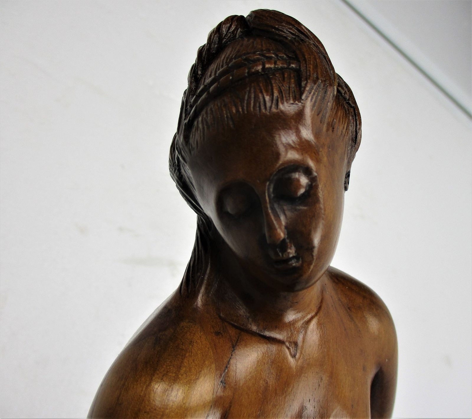 L Hand Carved Wood Statue Lady Nude Signed De Hondt Willy Piece Of Art Figure photo 485.0