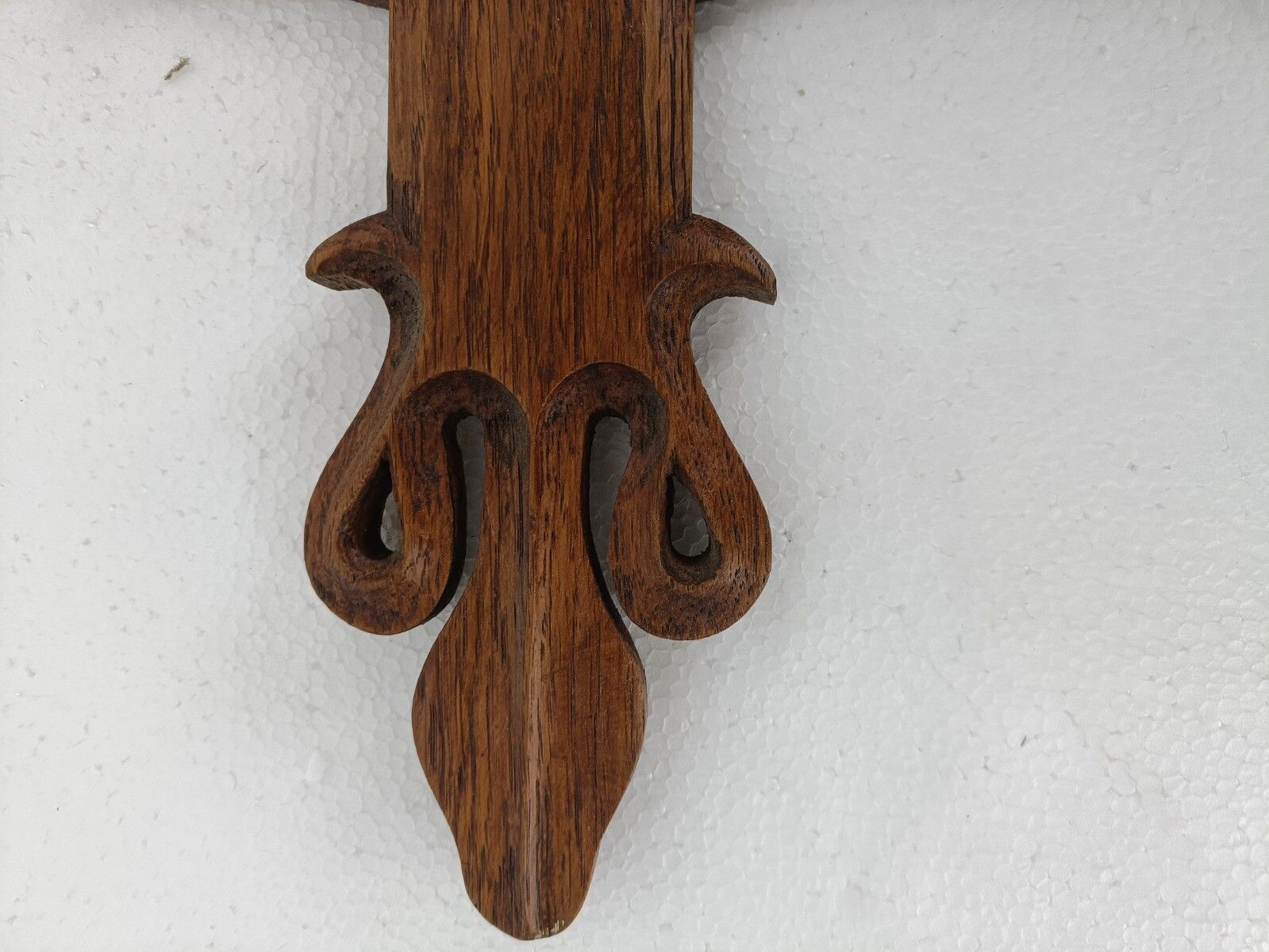 Hand Carved Wood  French Hanging Ornate Crucifix Cross Jesus Christ Fleur De Lis photo buy