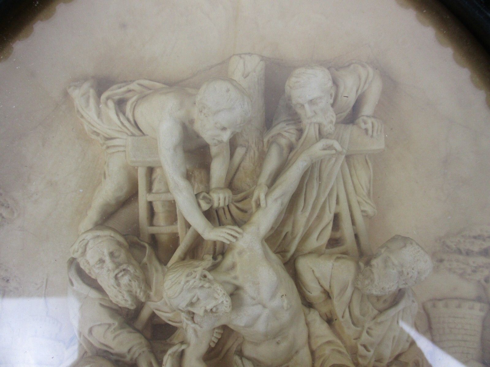 Antique Ornate Frame  Convex Glass Dome  Wood Jesus Taken Off The Cross Wow photo Home Decor