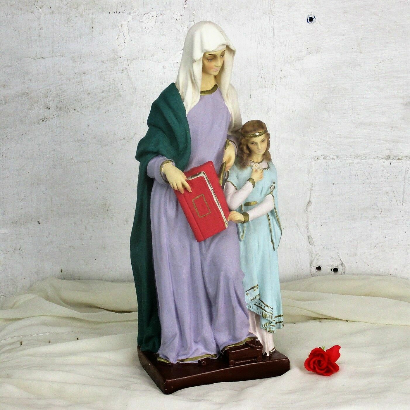 L Statue Saint Anne Virgin Mary As A Child Reading Old Testament Polychrome Htf
