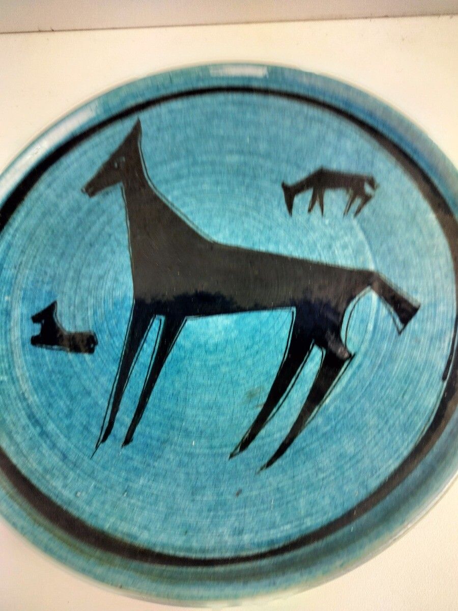 Art Deco Hand Painted Charger Decorative Plate Cateau Style Dog Wall Hanging photo for sale
