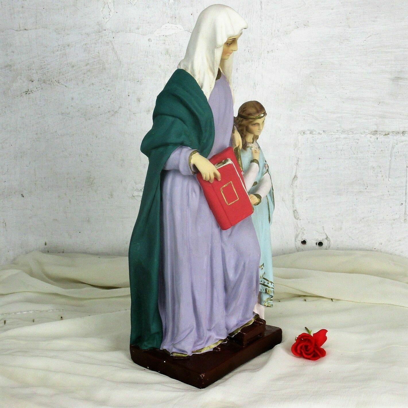 L Statue Saint Anne Virgin Mary As A Child Reading Old Testament Polychrome Htf photo vinterior