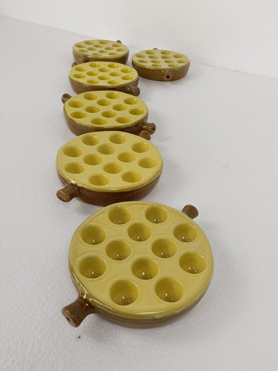 Set Of 6 French Escargots Snail Plates Dishes Terra Cotta Yellow Stylish Two Han photo Home Decor