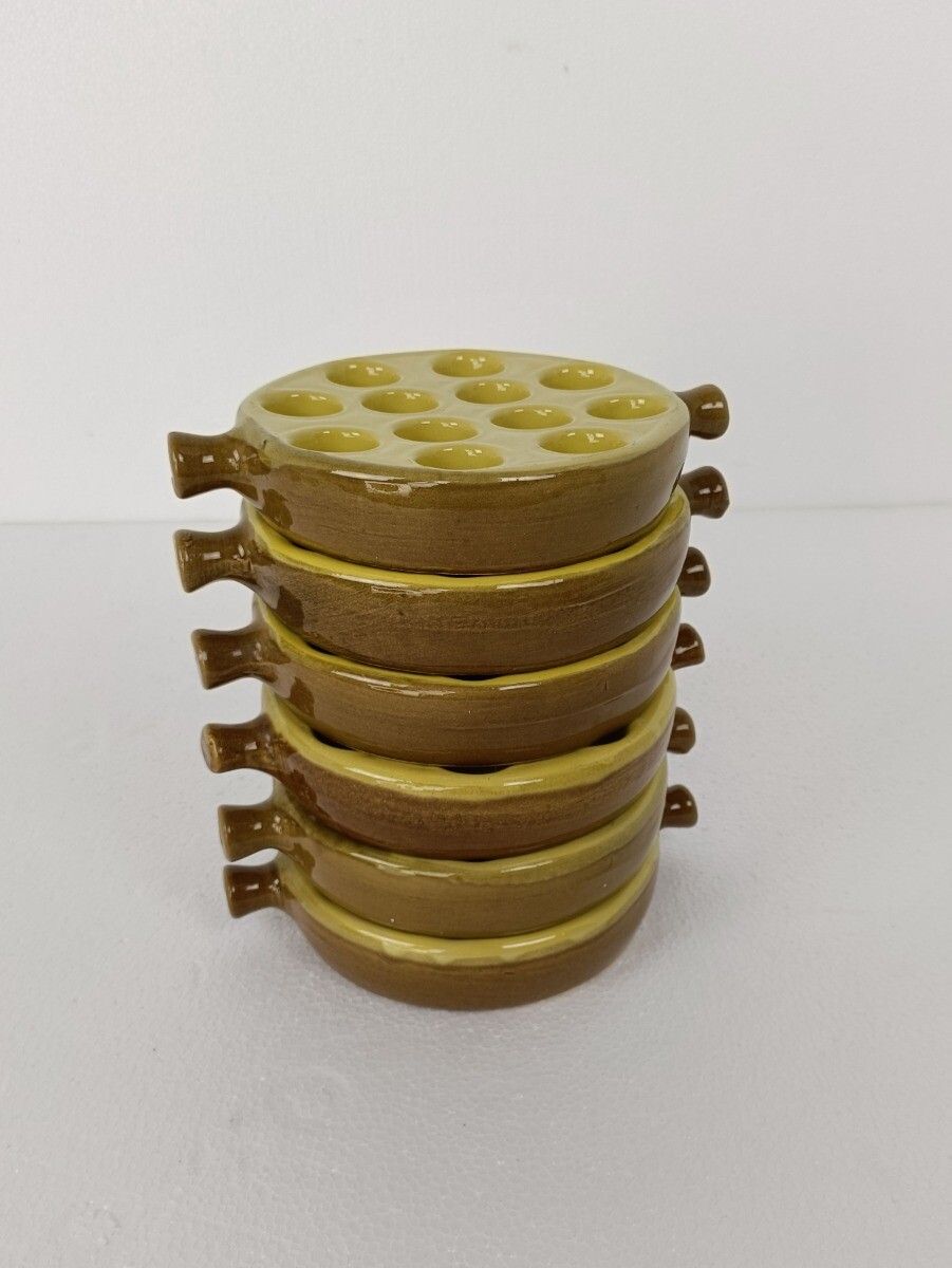 photo furniture Set Of 6 French Escargots Snail Plates Dishes Terra Cotta Yellow Stylish Two Han