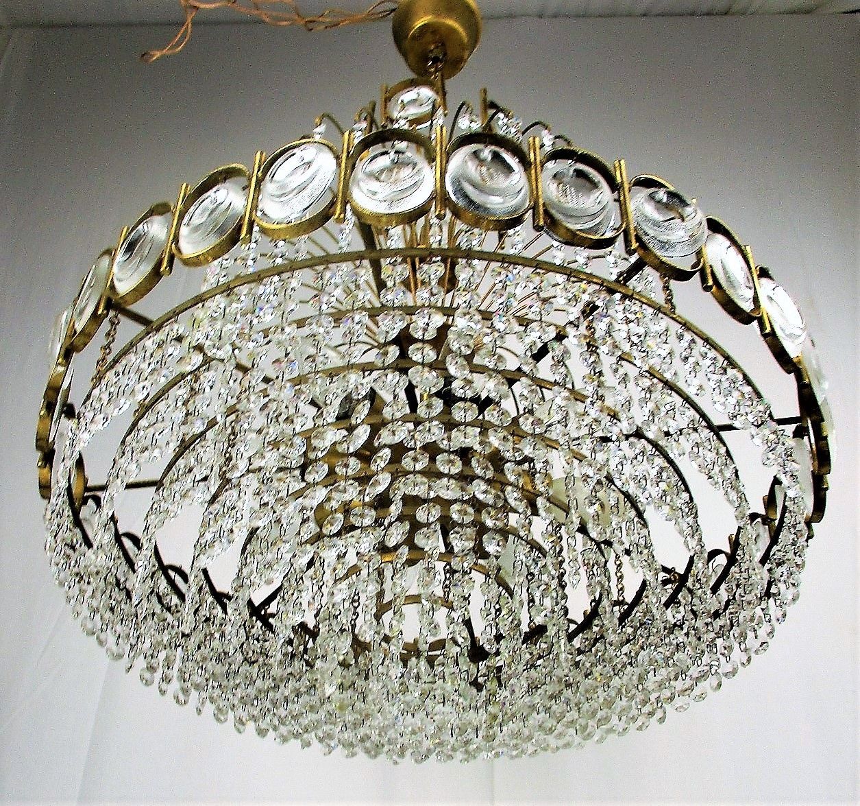 Palwa Chandelier 8 Tier  Gold Plated Swarovski Crystal Prisms 1960s Germany Htf photo Lighting
