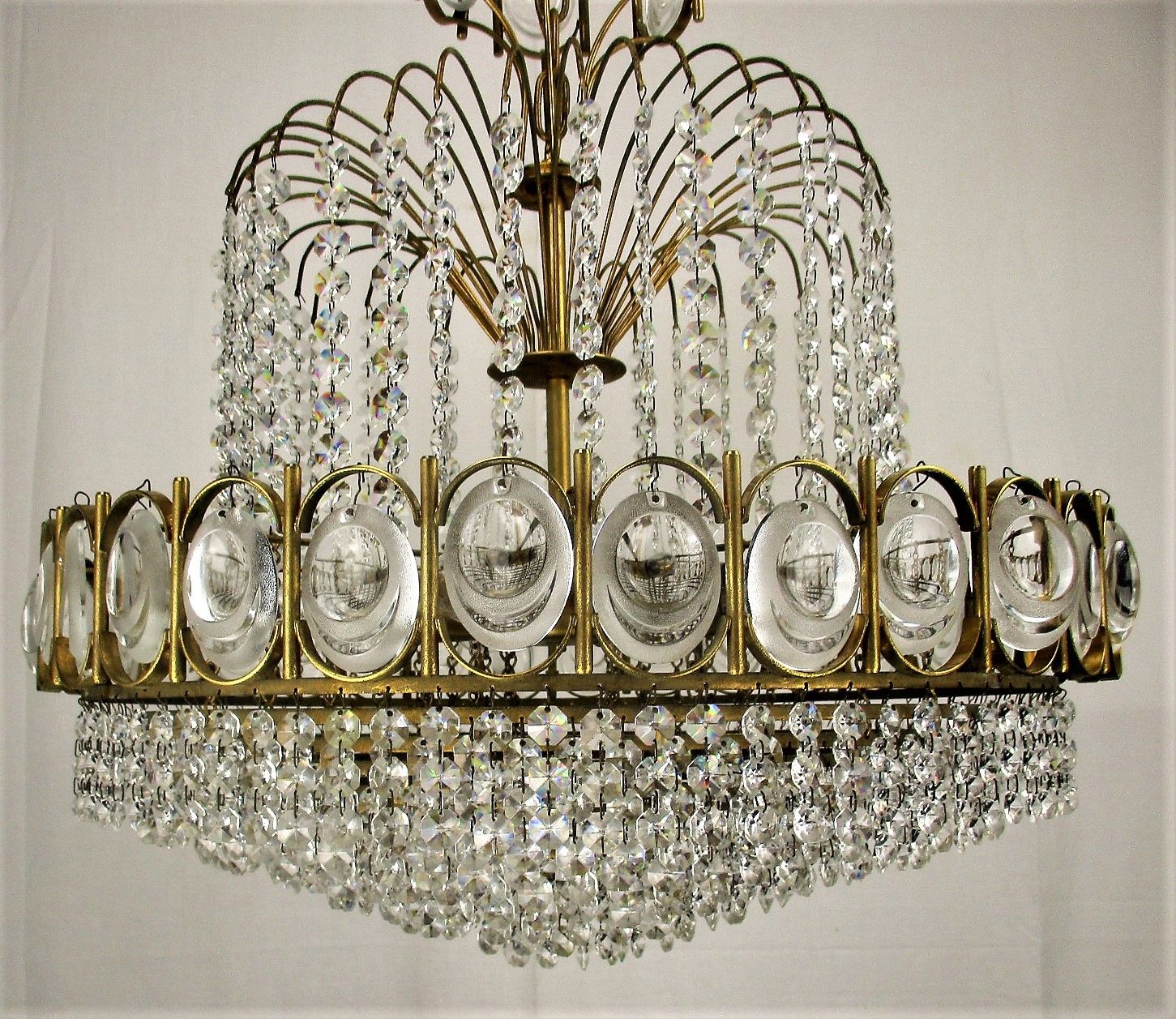 Palwa Chandelier 8 Tier  Gold Plated Swarovski Crystal Prisms 1960s Germany Htf photo vinterior