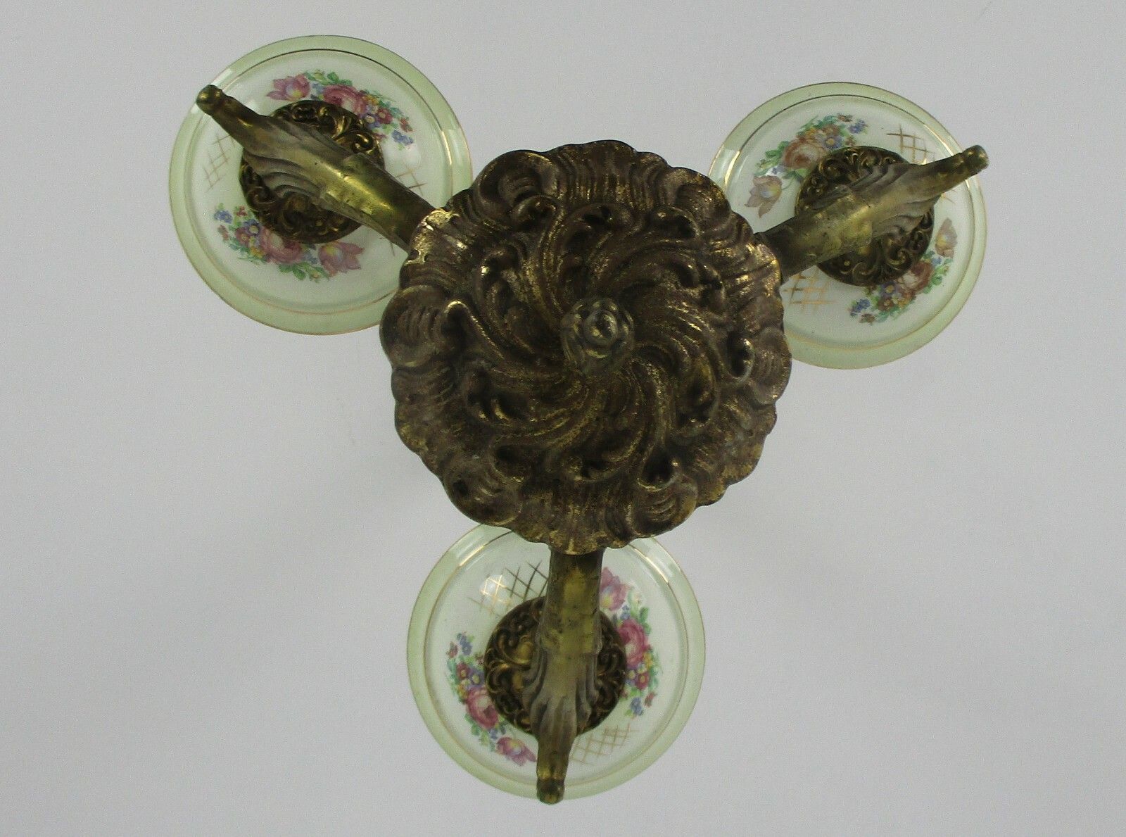 Small Chandelier Ceramic Bronze 3 Lights Arms Italian Style Hollywood Regency photo vintage